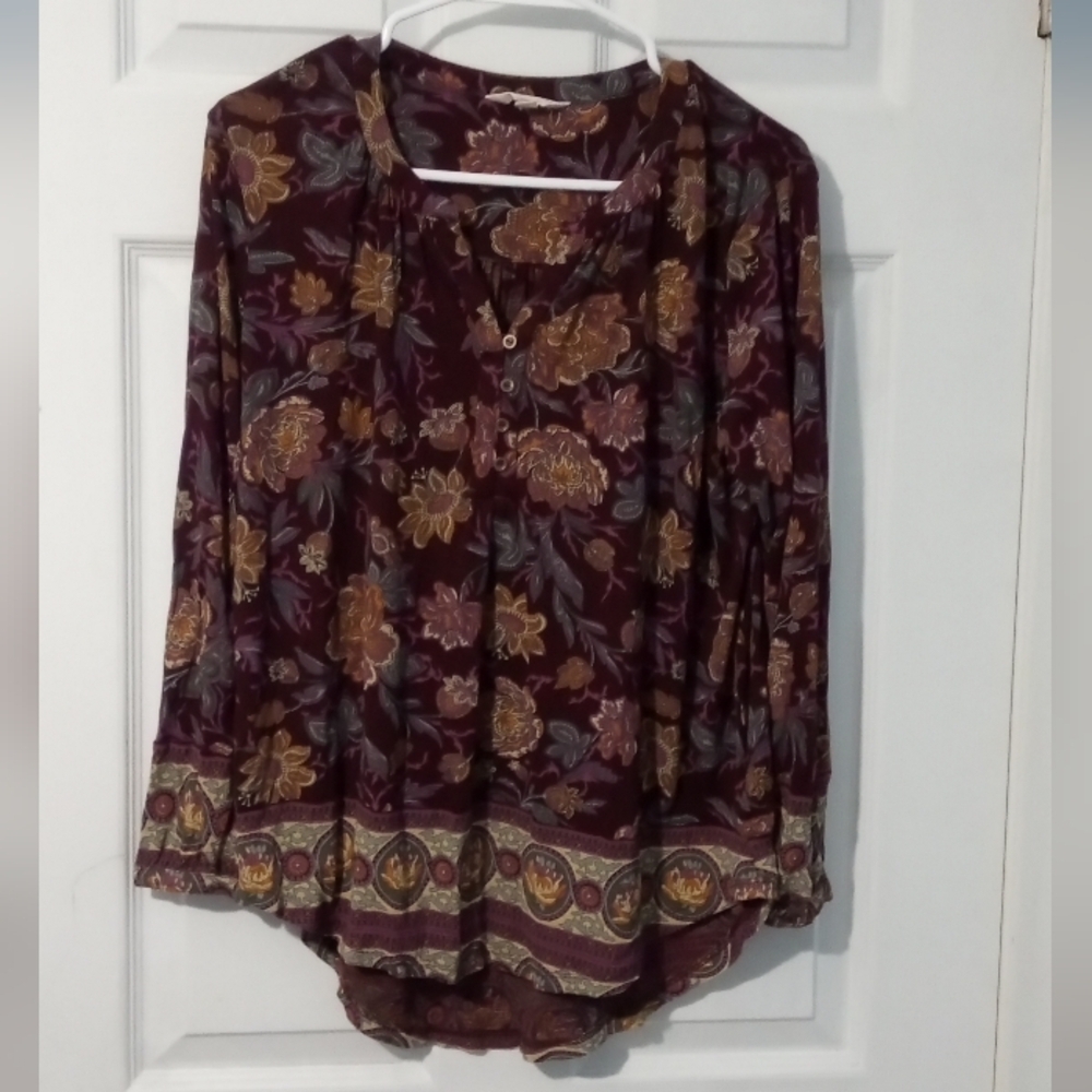 Lucky Brand Floral Blouse in Burgundy and Gold